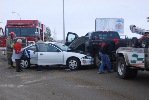 A two-vehicle accident on Railway Avenue and 103rd Street just before 11 a.m., Jan. 7, tied up traffic for a couple hours along Railway Avenue. A small white car T-boned a black pick-up truck, causing both airbags in the car to deploy. Fortunately, no one was injured, although both vehicles had to be towed. Just another reminder to be cautious while driving in winter conditions.