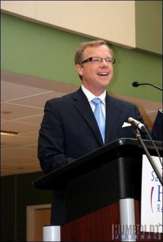 Saskatchewan Premiere Brad Wall addresses the crowd at the grand opening of the Humboldt and District Health Complex on April 1.