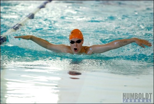 Justin Berscheid of the Humboldt Hammerheads Swim Team competes in the Boys 9-10 50m Butterfly.