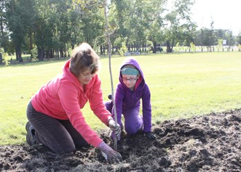 Donna Tarr (l) and Sophie Anderson plant a tree at York Lake for TD Tree Days. The event, held over the weekend in Yorkton, attracted approximately 50 volunteers to plant Black Ash and Silver Maple trees at the park, including Girl Guides of Yorkton. The trees were selected because they are native species, something which helps ensure the trees can survive and thrive. The event is held in September to coincide with National Forestry Week, and is hosted by the TD Friends of the Environment Foundation, and is part of their initiative to hold events that connect people with the environment.