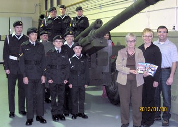 The Brayden Ottenbreit Memorial Book Fund is appreciative of a donation from the Royal Canadian Army Cadets Corps 2834. This annual charity donation came from a percentage of the cadets&#8217; fundraising efforts and was used to purchase a variety of books and dvd&#8217;s for the Yorkton Public Library.  Pictured above are Paulette Jaques, Captain, Melody Wood, Yorkton Public Library, Leone and Greg Ottenbreit, along with the members of the Royal Canadian Army Cadets Corps 2834. The Brayden Ottenbreit Memorial Book Fund, generously supported and annually funded by the Kinsmen Club of Yorkton, is currently accepting applications for the provision of books or other items to any school, group or organization in need of materials to promote and encourage literacy.  Interested parties are encouraged to submit a 500-word essay to bookfund@sasktel.net during the month of February, stating their need and items they wish to receive through this funding.