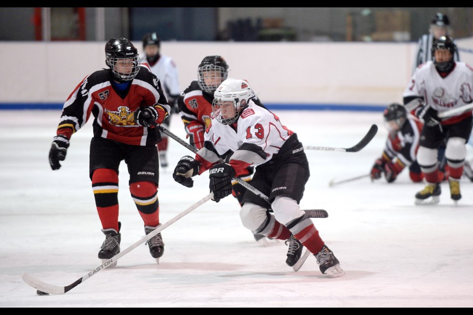 Tripping penalty.
Burnaby bantam C1 vs New WEstminster bantam C3 in Presidents League Orange ice hockey at Moody Park arena.
11-07-14