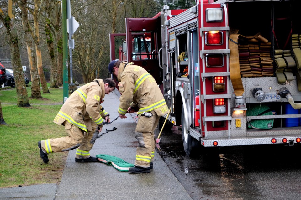 Burnaby firefighters responded to a fire in an apartment building on Bartlett Court Tuesday.