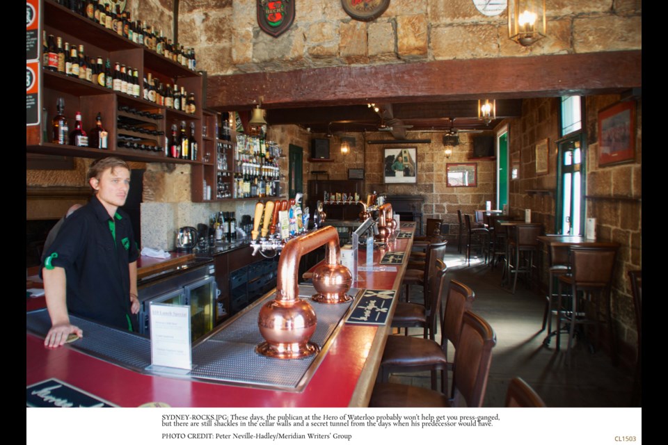 These days, the publican at the Hero of Waterloo probably won’t help get you press-ganged, but there are still shackles in the cellar walls and a secret tunnel from the days when his predecessor would have. photo Peter Neville-Hadley/meridian writers group