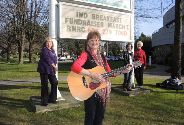 Award-winning singer and songwriter Charlotte Diamond, front, along with leaders of the Richmond Women's Resource Centre, also pictured, are looking forward to International Women's Day this weekend. The centre is hosting a fundraising breakfast this Saturday morning at Cora in Ironwood Plaza.