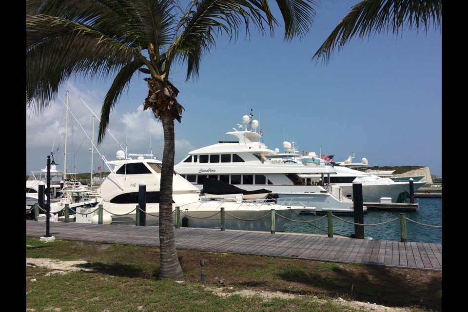 We checked out the Marina at Emerald Bay, Exuma, on the golf cart included in our holiday rental at Grand Isle Resort and Spa. Sandra Thomas