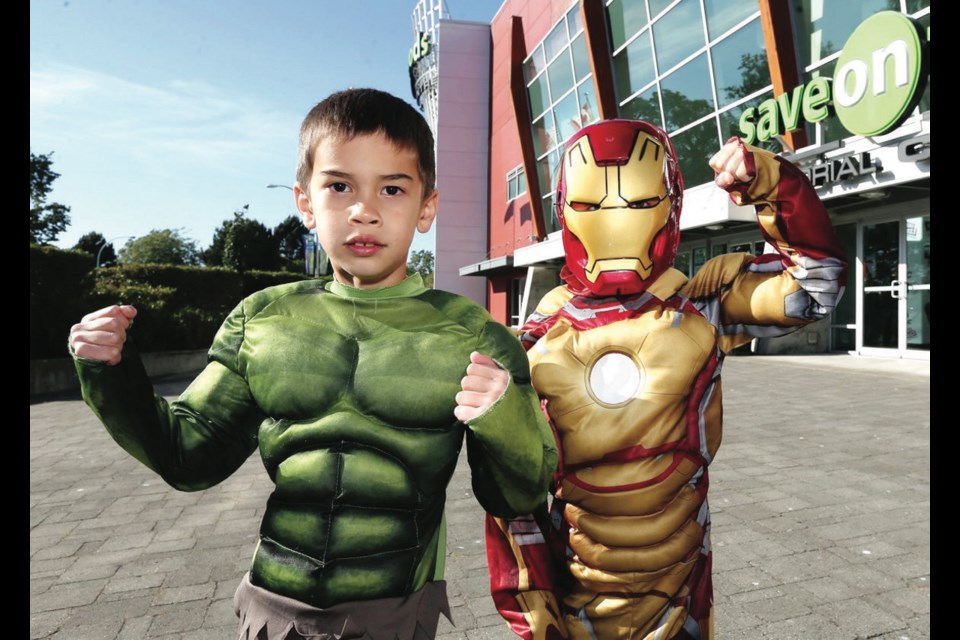 Hulk Nathan Wood, 6, from Nanaimo with Iron Boy Riley White, 5, from Sidney.