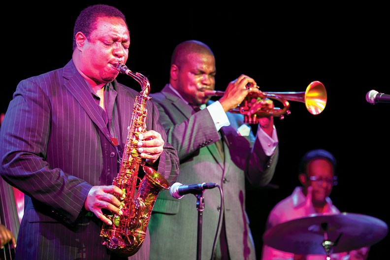 Louis Hayes and The Cannonball Legacy Band at the Pender Harbour School of Music, Sept. 19. (From left): Vincent Herring on saxophone, Jeremy Pelt on trumpet and Louis Hayes on drums.