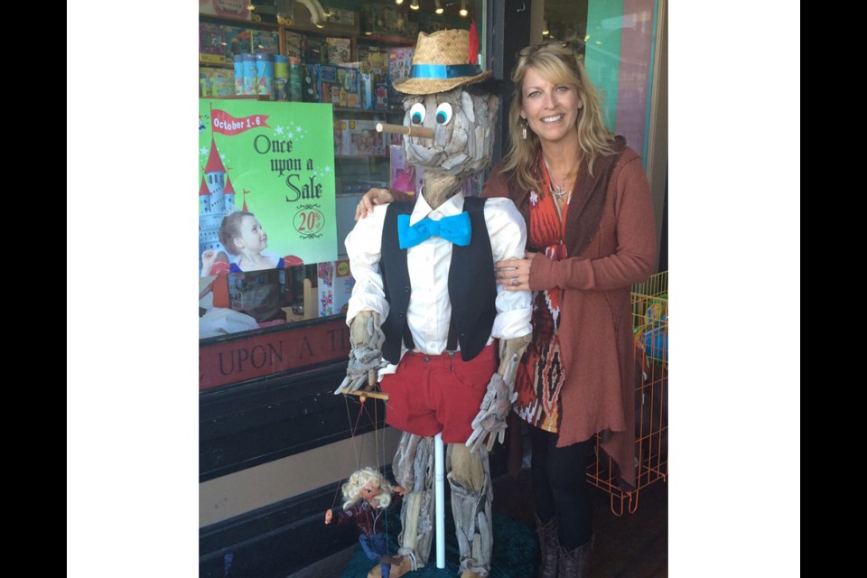 The Steveston Scarecrow Crawl has the imaginations of the merchants running wild, it seems, with Pinocchio made out of Garry Point driftwood by Splash Toy’s Kelly Krull