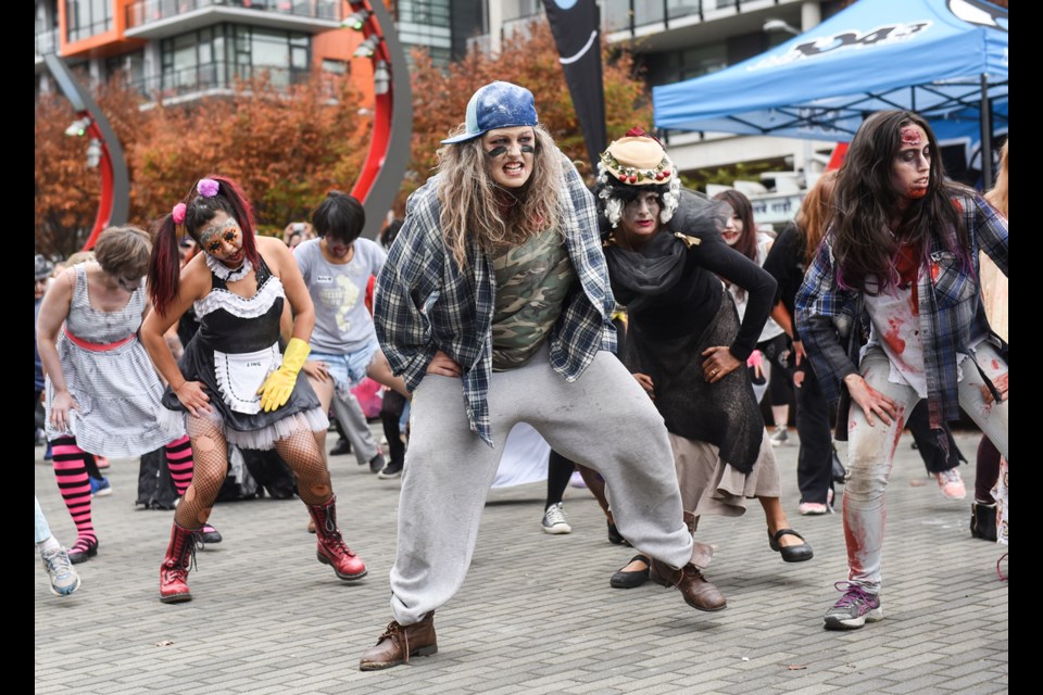 Theresa “Tree” Walsh taught the 鶹ýӳzombies the “Thriller” dance during five free rehearsals leading up to Saturday’s Thrill the World 鶹ýӳat Olympic Village. Photograph by: Rebecca Blissett