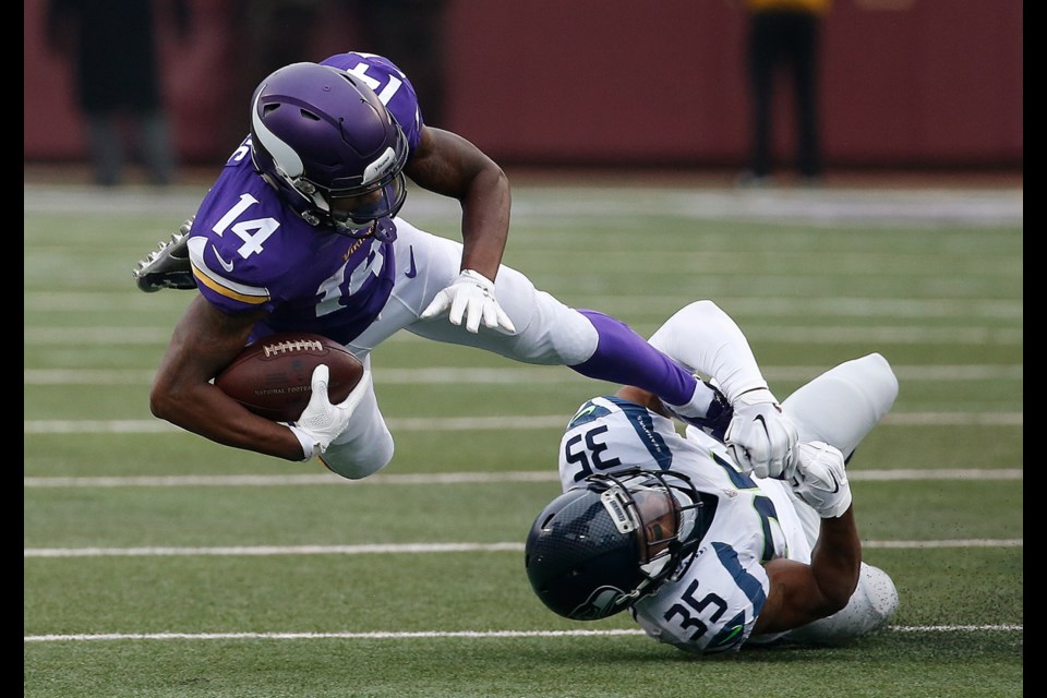 Minnesota Vikings kicker Blair Walsh (3) misses a field goal during the second half of an NFL wild-card football game against the Seattle Seahawks on Sunday in Minneapolis. The Seahawks won 10-9.