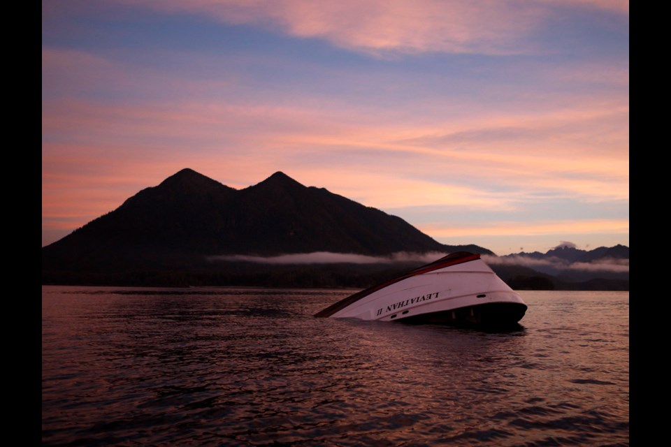 The bow of Leviathan II is seen near Vargas Island as it waits to be towed into Tofino on Oct. 27 for inspection.