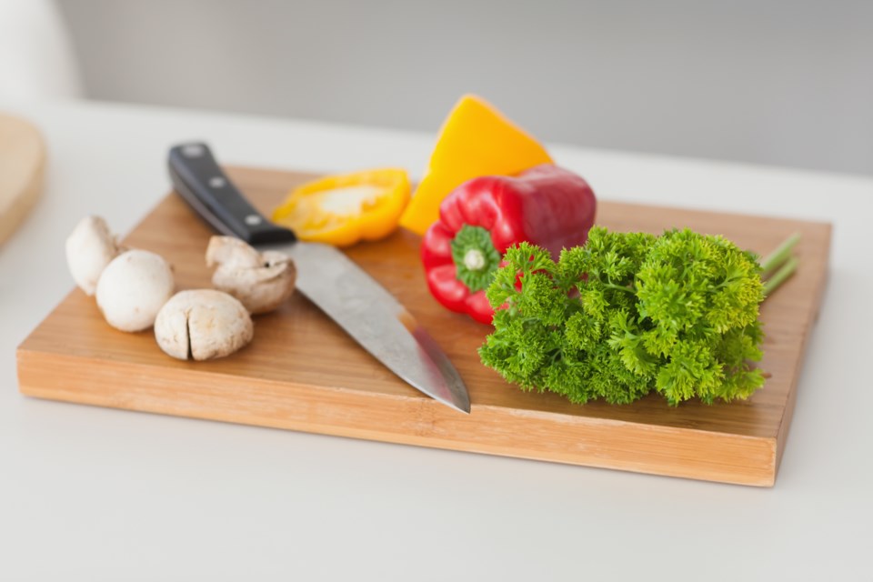 cutting board, vegetables, knife