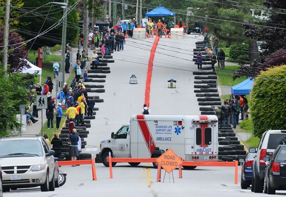 Ten, eleven and twelve-year-olds designed and built Soapbox Racers as of part of a United Way funded, Parkgate Community Centre Program sponsored by the Lions International. Participants were treated to an official race set up on Carnation Street next to Seymour Heights Elementary School in North Van to cap off the program.