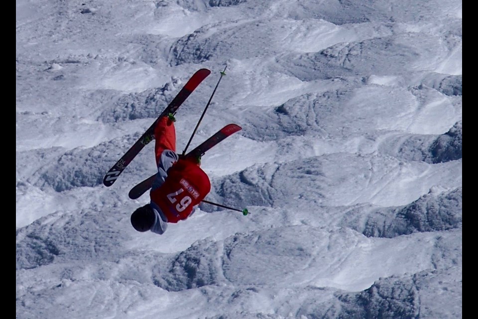 West Vancouver's Skye Clarke pulls off a trick during a recent competition. The 13-year-old recently won gold in U14 slopestyle at the freestyle skiing junior nationals. photo supplied