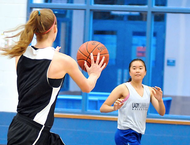 North Shore all-star players run drills during a practice session held at Capilano University Sportsplex Wednesday. The high school all-star game will be held at Capilano Sunday evening. photo by Paul McGrath, North Shore News