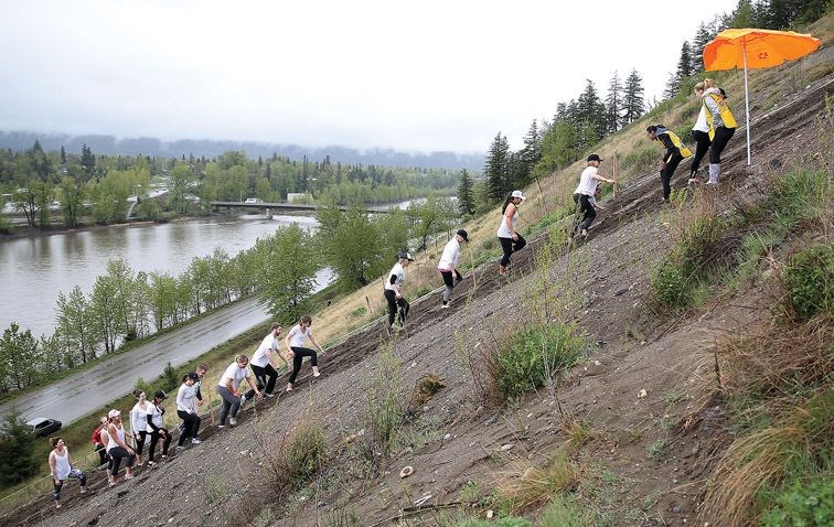 On a wet Saturday afternoon, the inaugural Climb For Cancer attracted 189 participants, who made the steep climb up the cutbanks trail overlooking the Nechako River. The event raised close to $20,000 to support the Kordyban Lodge.