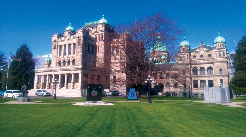 An artist’s concept showing where the SAR Volunteer Memorial will be located on the Legislature grounds in Victoria.