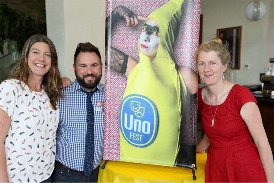 Intrepid Theatre executive director Heather Lindsay, left, with marketing and development manager Sean Guist and publicist Sammie Gough.