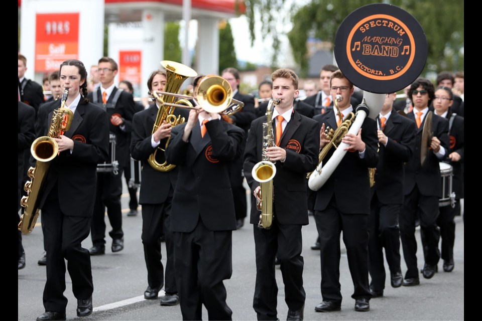 Spectrum marching band at the 117th Island Farms Victoria Day Parade. Photograph by BRUCE STOTESBURY, Times Colonist