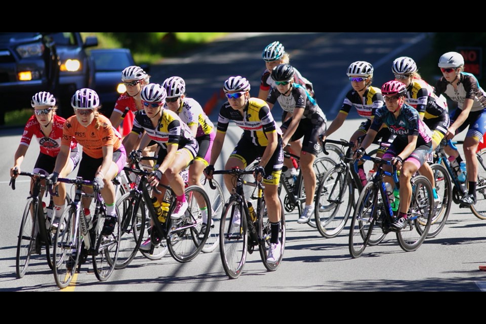 The saʴý Cycling Road Race Classic women's race starts out on Rock Point Road on Saturday, June 4, 2016. Megan Rathwell of Victoria won her third career women’s Cheemos Perogies Classic Road Race crown in Metchosin as part of the annual Robert W. Cameron Cycling Series.