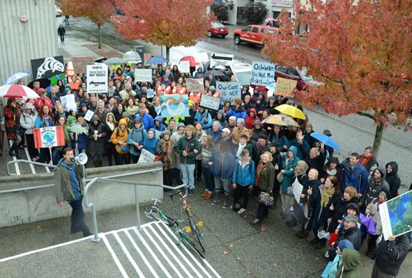 The Crowd gathers outside Naomi Yamamoto's office on e15th