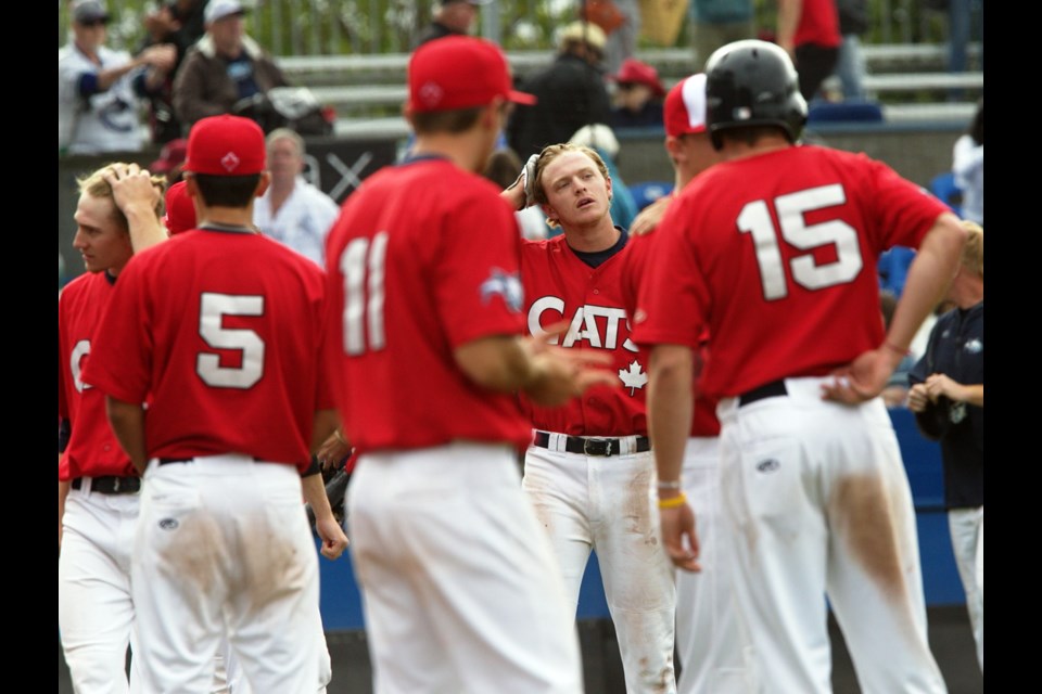 Victoria HarbourCats at Royal Athletic Park, after losing 2-1 to Kelowna Falcons on Friday, July 1, 2016. The HarbourCats ended their winning streak at 19 consecutive games.