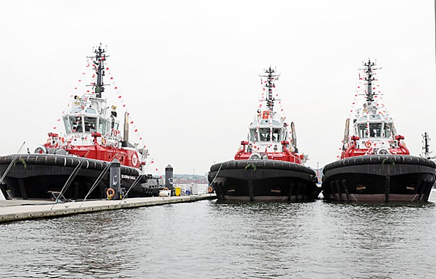 The Seaspan Eagle, Osprey and Kestrel ready for commissioning and blessing ceremonies.