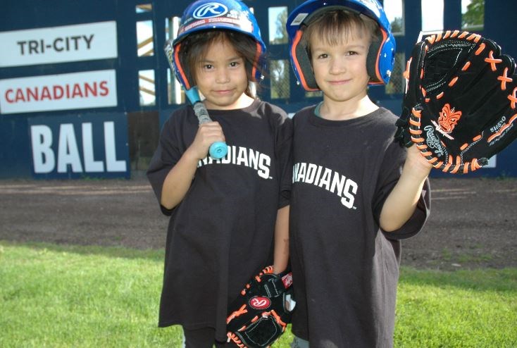 Georgina Mitchell and Jackson Brown were among some 300 kids from the Boys and Girls Club of South Coast B.C. who experienced their first baseball game.