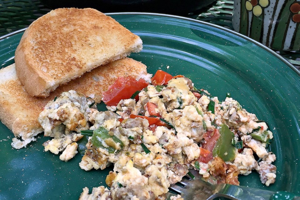 Cheesy Campfire Scramble goes from pan to plate in about the same time it takes to brew a pot of coffee.