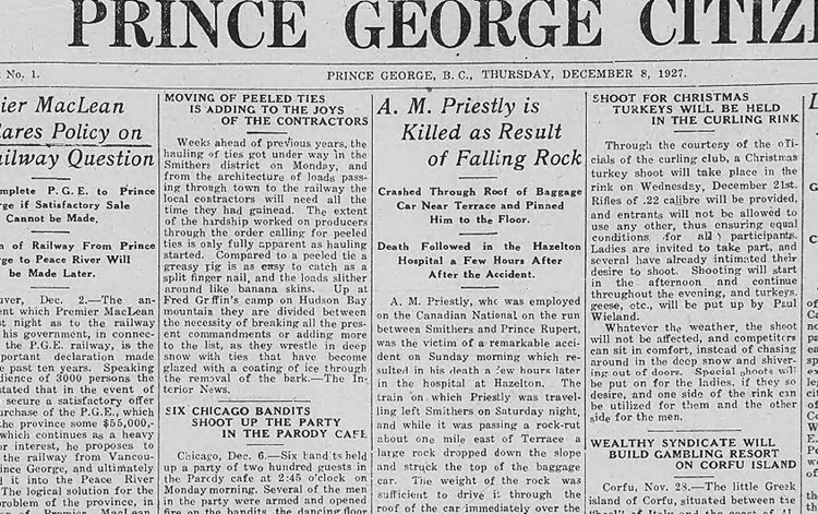 The bizarre death of A.M. Priestly was reported in the Dec. 8, 1927 edition of The Citizen.