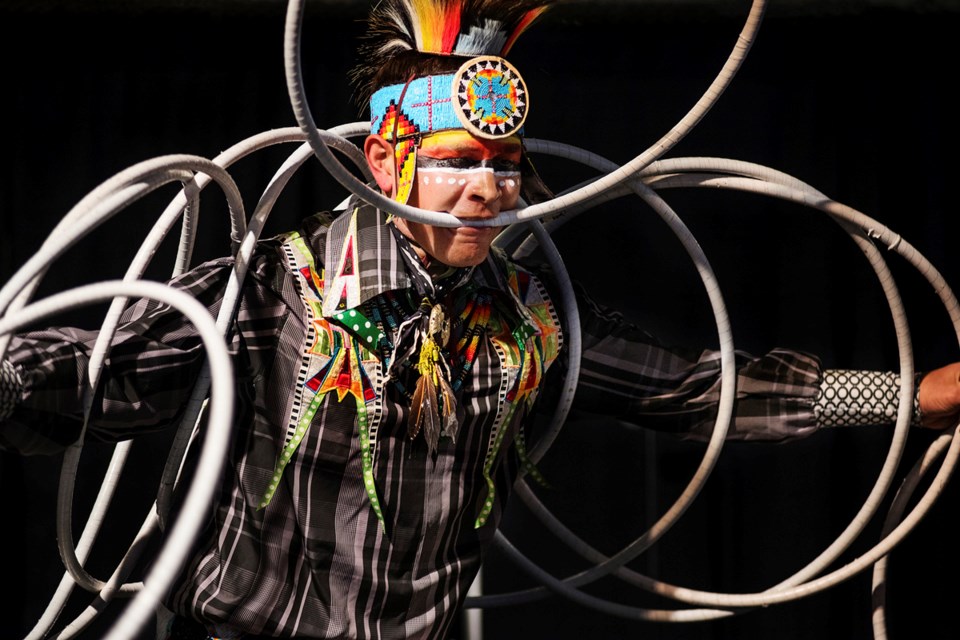 First Nations dancers from Lil’wat Nation performed a traditional hoop dance during Saturday afternoon’s portion of the Winterruption Festival at Granville Island. Photo Rebecca Blissett