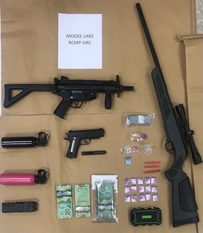 Moose Lake RCMP seized three pellet guns, cocaine, methamphetamine, cannabis, prescription drugs and