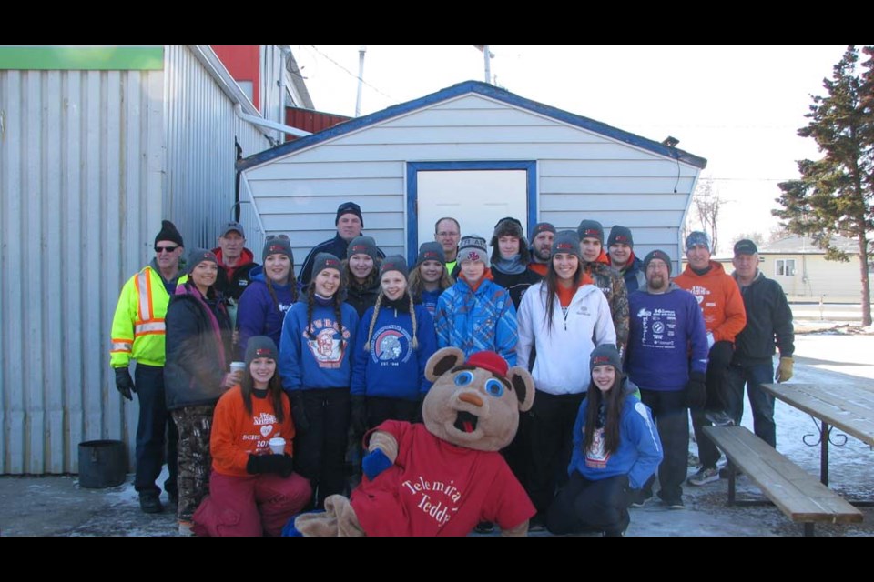 This group of Sturgis Kinsmen and members of the Sturgis Composite High School SRC were involved in the mini-Marathon last week when about 12 students took turns running on the highway from Canora to Sturgis raising money for Telemiracle.