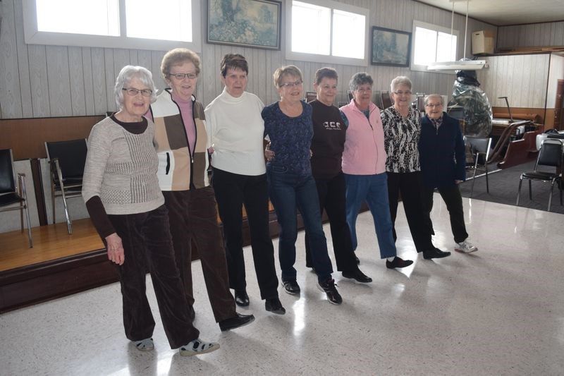 Each week for more than 10 years, a group of Kamsack residents meets to practice line dancing, under the direction of Beverley Scobie, for fun as well as for the exercise. At the Kamsack seniors’ centre last week going through their routines while music played in the background, from left, were: Marj Orr, Joyce MacLean, Judy Isabey, Arlene Smorodin, Jean Rose, Audrey Girling, Scobie and Laurene Achtymichuk. The group welcomes others to join the weekly sessions.