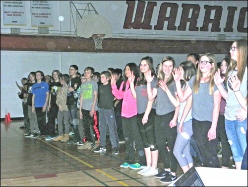 Students taking the Activate pledge during the program during UCHS Activate Day on April 12.