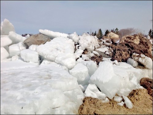 Mother Nature sent pounding winds to create some amazing ice sculpture along the shores of Jackfish Lake. Photo by Lorna Pearson