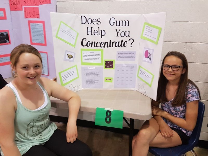 Kylie Babiuk, left, and Brynn Babiuk posed the question: “Does gum help you concentrate?”