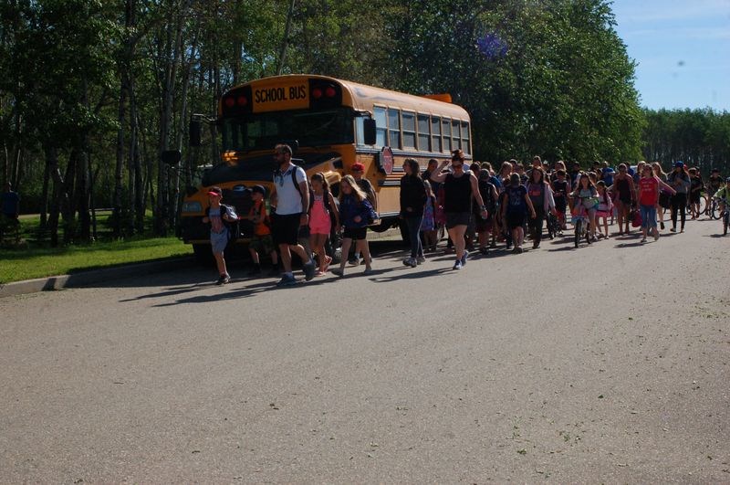 Preeceville School students and staff members all walked to school during the annual walk-and-roll day on June 1.