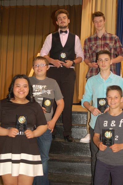 Spirit awards were presented to Sturgis Composite High School students. From left, were: (back row) Bo Babiuk and Jalen Bayer; (middle) Hunter Mirva and Seth Rayner, and (front) Eloisa Vicente and Kaiden Masley.