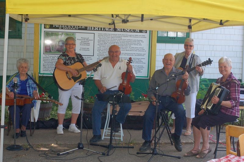 Willie Jakubowski and Company provided entertainment for the Preeceville Museum's chili-and-bread day. From left, were: Stella Holmes, Vicky Kowal, John Kowal, Jakubowski, Phyllis Fleming and June Jakubowski.