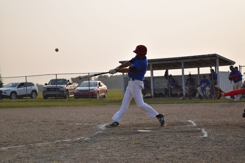 Phil Sobkow drove a home run over the right field fence during the Supers’ series-clinching victory over the Roblin Stars on July 20.