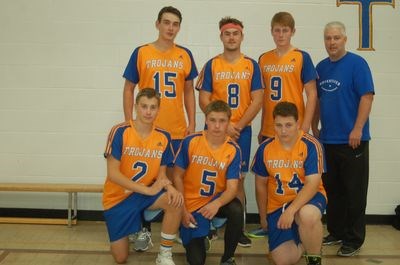 The Sturgis senior boys volleyball team, comprised of older players from the Sturgis and Norquay schools won first place in the Sturgis home tournament. From left, were: (back row) Tyler Shankowsky of Norquay; Bo Babiuk of Sturgis; Cole Rubletz of Norquay and Kipp Bayer, coach, of Sturgis, and (front) Garrett Bazuik of Sturgis; Austin Auchstaetter of Norquay and Kurtis Gerbrandt of Sturgis. Unavailable for the picture were Cody Heskin of Norquay and Jalen Bayer of Sturgis, who is on the injury list.