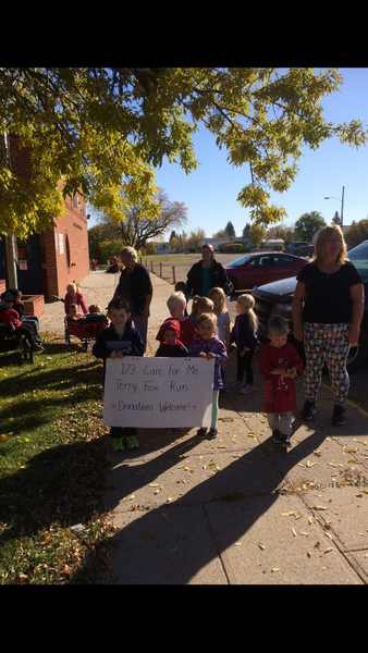 The 1, 2, 3 Care For Me Daycare in Sturgis held its Terry Fox Run on September 28. Through donations and canvassing the town businesses the Daycare raised $671.