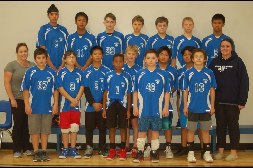 The Preeceville junior boys co-hosted a junior boys volleyball district playoff with Sturgis on October 28. Members of the team, from left, were; (back row) Apaarveer Singh, Dweight Paligan, Brady Kashuba, Hudsyn Nelson, Calan Hort, Zachary Sorgen and Christian Acosta; (middle) Meghan Morton, (coach), Mardy McLaughlin, Merlin Kovacs, Lexluv Acosta, Isaiah Maier, Gerbo Javelona, Leoj Viron and Allyson Rock (coach), and (front) Isaac Kashuba, Ethan Scanlan and Anthony Ford.