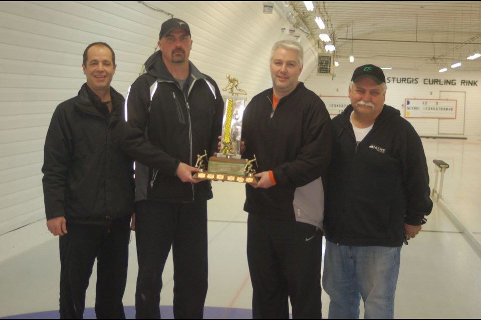 Winners of the A event of the Sturgis Open bonspiel, from left, were: Craig Folk, Jason Peterson, Kipp Bayer and Nick Bodnar.