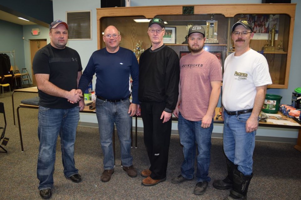 The Bruce Brownlee rink, curling out of the Wadena Curling Club, was the A event champion of the Canora Town and Country Bonspiel on January 28. From left, are: John Zbitniff (Canora Curling Club), Colin Redman (skip), Brownlee (third), Hoyt Redman (second) and Michael Rattray (lead).