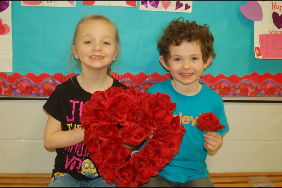 Skylee Petras, left, and Bennett Halkyard, both of Preeceville, shared a valentine on February 9.