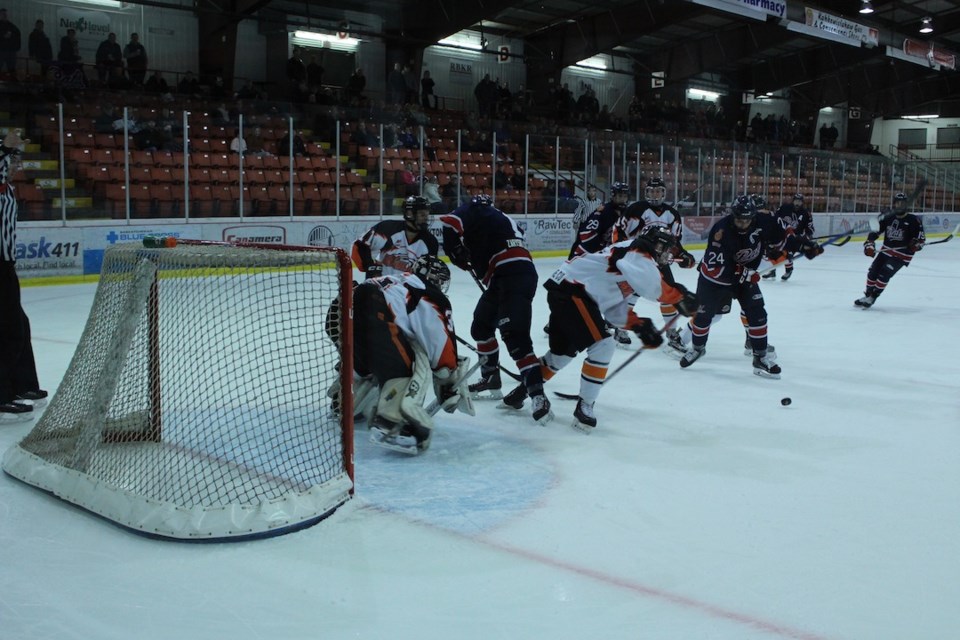 Yorkton RawTec Mauler goaltender Dakota Berezowski was instrumental in a double overtime win at the Farrell Agencies Arena Monday over Regina.