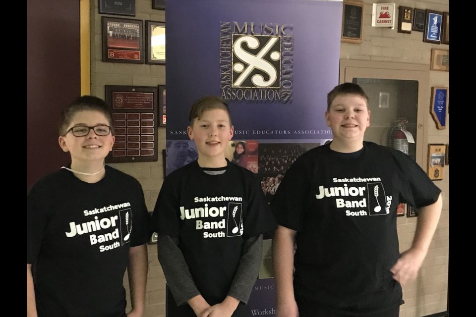 From left, the three KCI students in the СƵ Saskatchewan Junior Honours Band were: Zachary Burback, Josh Hilton, and Brandt Bloudoff.